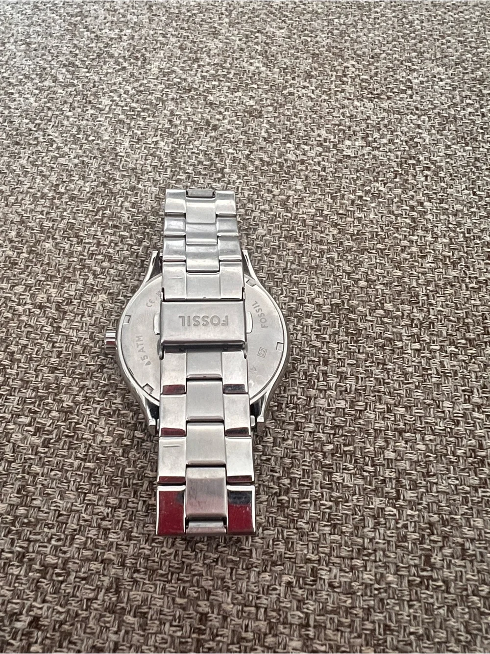 Fossil Silver Stainless Steel Watch with Black Dial